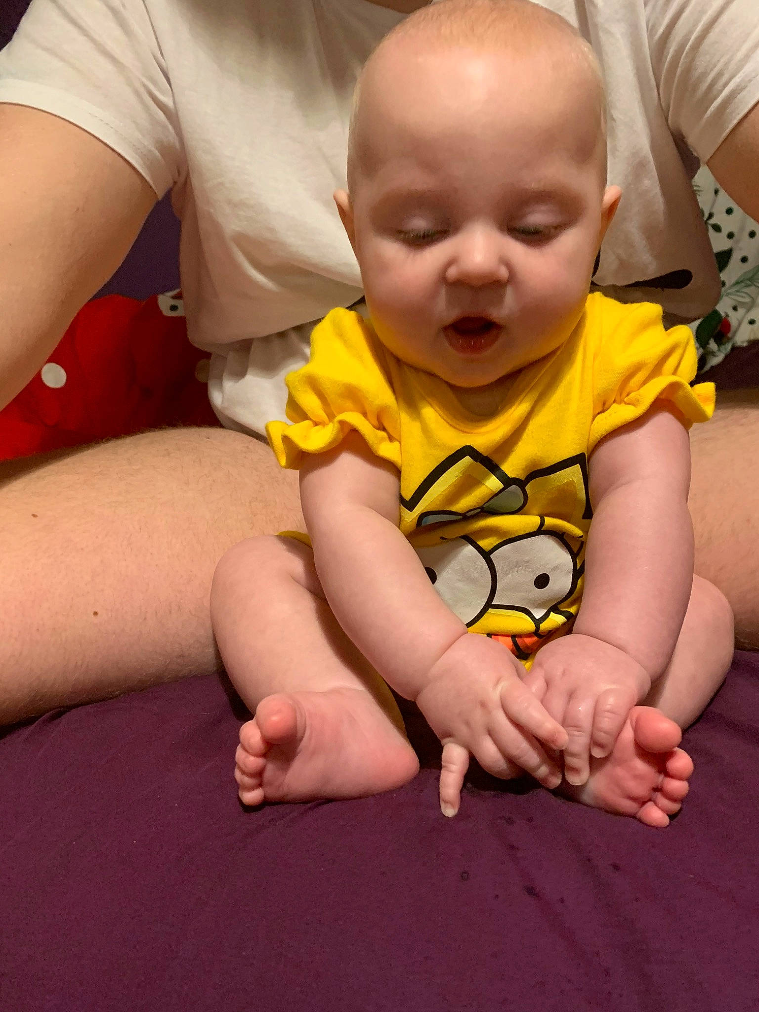 Lilly-rose joined the competition — help win amazing prizes! arm, baby, child, finger, hand, leg, nail, person, play, skin, toddler, yellow