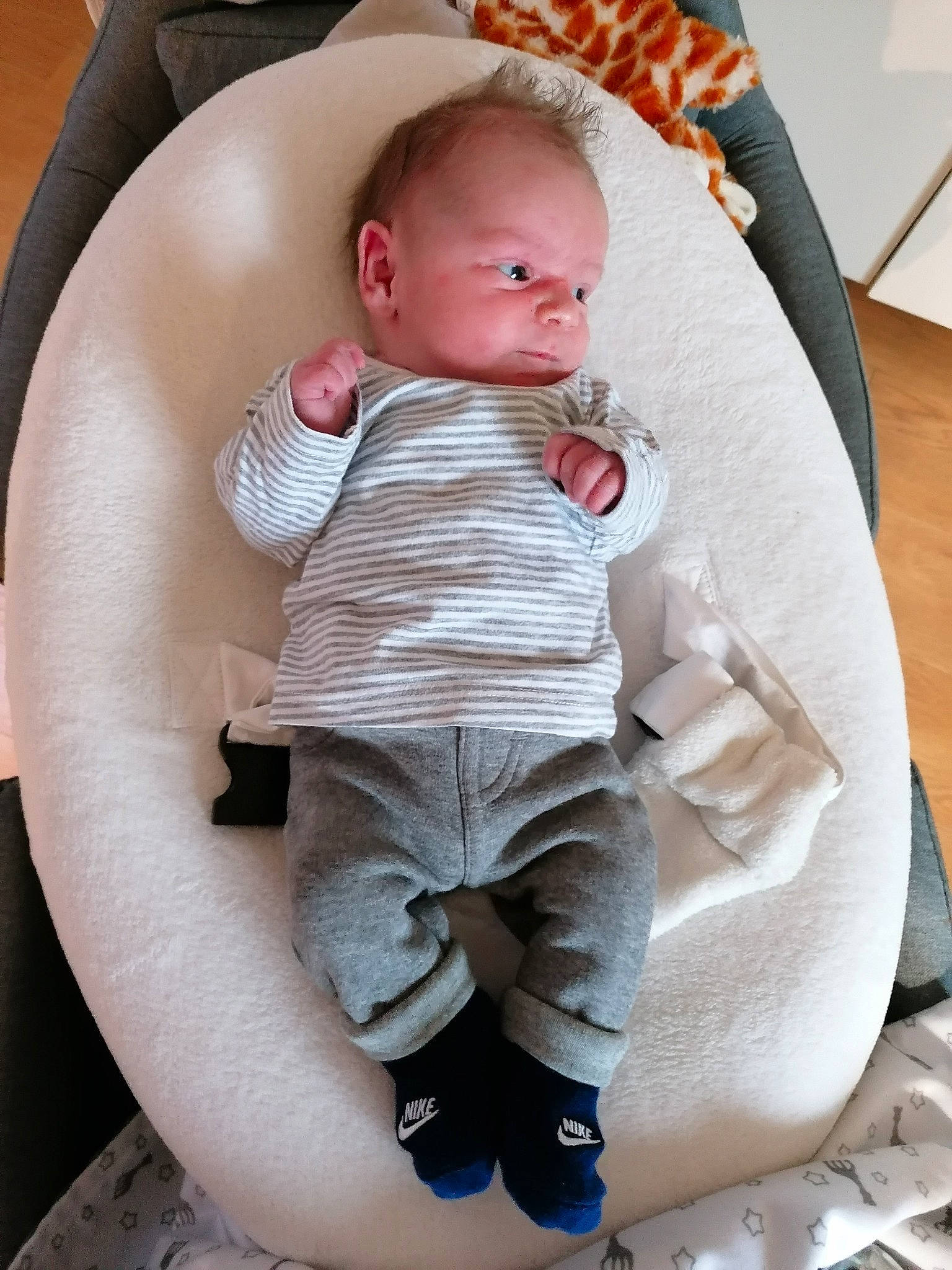 Louis a rejoint le concours — aidez-le/la à gagner de superbes lots ! baby, baby_carriage, baby_toddler_clothing, chair, cheek, child, comfort, eye, face, hairstyle, human_body, leg, mouth, person, sitting, skin, sleeve, stomach, t_shirt, thigh