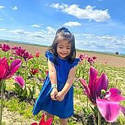 Eliannah is registered to the contest to win money with this photo: anemone, child, clothing, dress, face, female, field, flower, geranium, grass, grassland, head, nature, outdoors, person, petal, photography, plant, portrait, purple