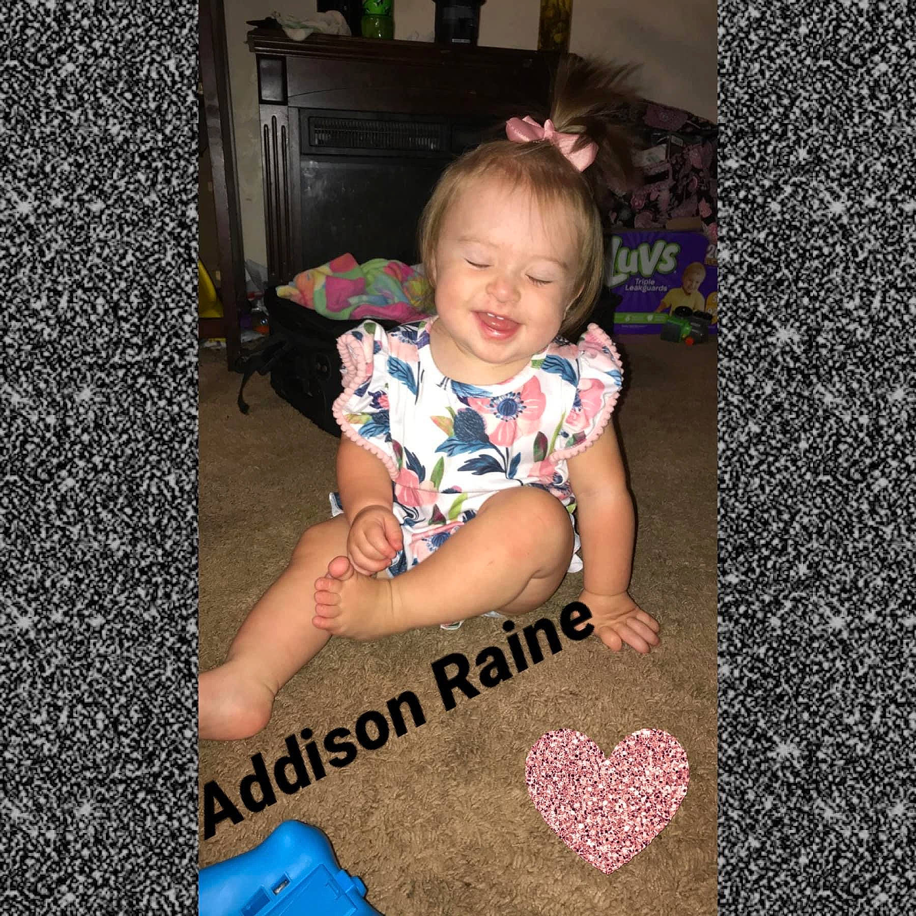 Addison is registered to the contest to win money with this photo: baby, baby_toddler_clothing, child, cool, floor, fun, pattern, person, play, sitting, smile, toddler
