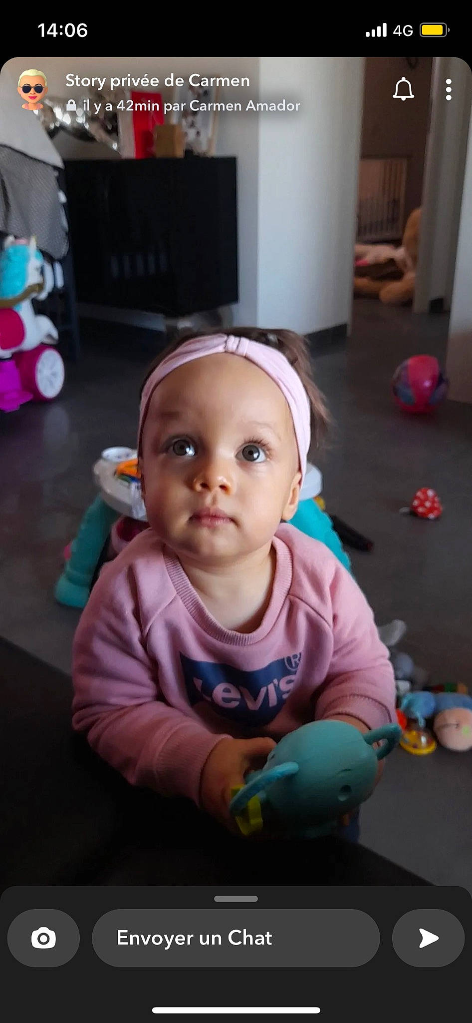 Elena participe au concours pour gagner de l'argent avec cette photo : baby, baby_toddler_clothing, cheek, child, flooring, fun, happy, iris, magenta, person, pink, room, sitting, skin, smile, toddler, toy, vacation