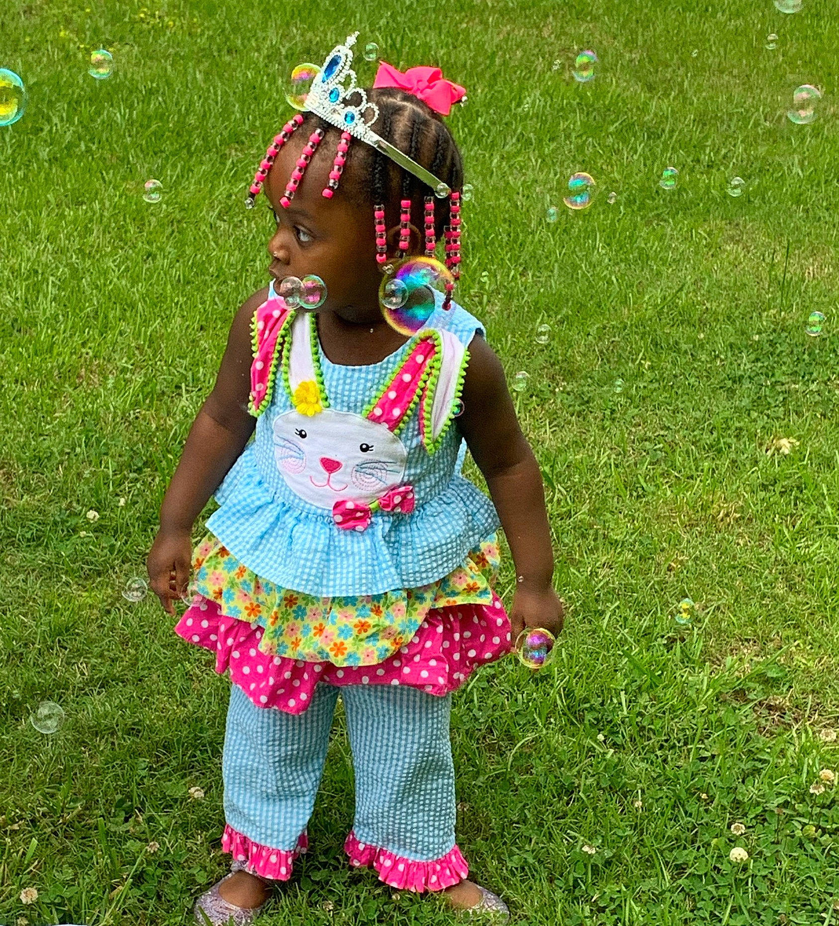 Annah joined the competition — help win amazing prizes! baby_toddler_clothing, botany, child, grass, grassland, green, happy, lawn, leisure, magenta, meadow, nature, people_in_nature, person, pink, plant, play, recreation, smile, summer