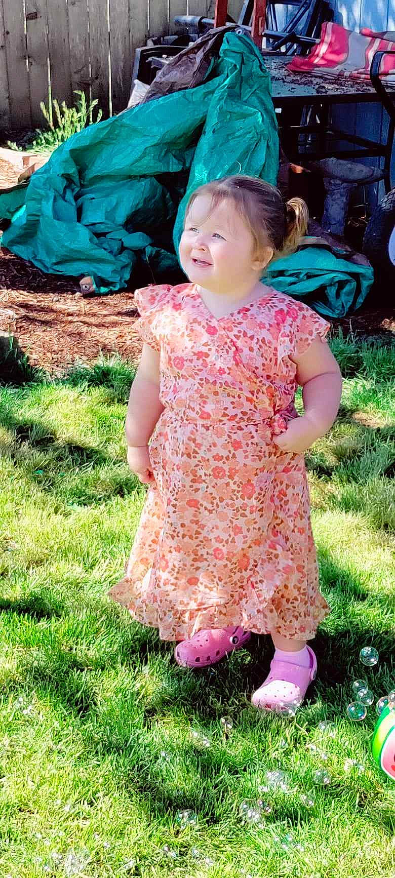 Aleigha joined the competition — help win amazing prizes! baby_toddler_clothing, beauty, botany, child, dress, fun, grass, green, happy, joy, lawn, leaf, magenta, people, people_in_nature, person, photograph, pink, plant, sleeve