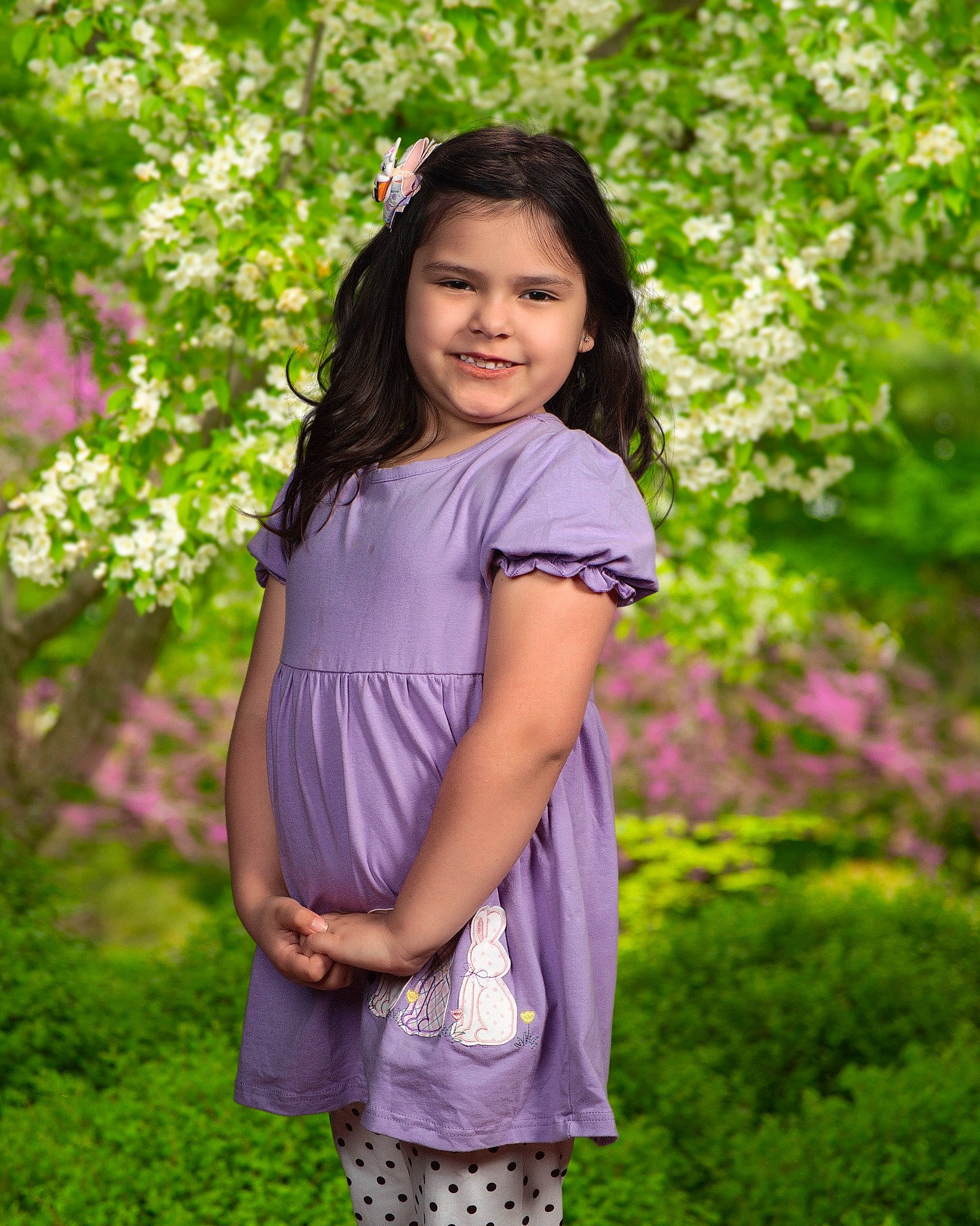 Mackenna joined the competition — help win amazing prizes! clothing, day_dress, eye, face, grass, hair, happy, joy, leaf, nature, people_in_nature, person, photograph, pink, plant, purple, shoulder, sleeve, smile, street_fashion