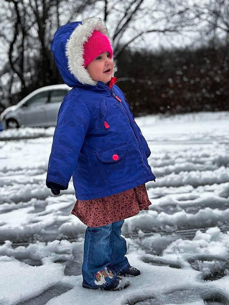Maryjane joined the competition — help win amazing prizes! cap, child, electric_blue, freezing, frost, fun, fur, headgear, headwear, human_body, jacket, knit_cap, leisure, pattern, person, playing_in_the_snow, precipitation, recreation, snow, toddler