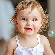 Louna participe au concours pour gagner de l'argent avec cette photo : child, toddler, smile, blue_eyes, blonde_hair, white_top, portrait, face, happy, bubbles, indoor, soft_lighting, closeup, cute, baby, skin, person, young_child, innocence, joy