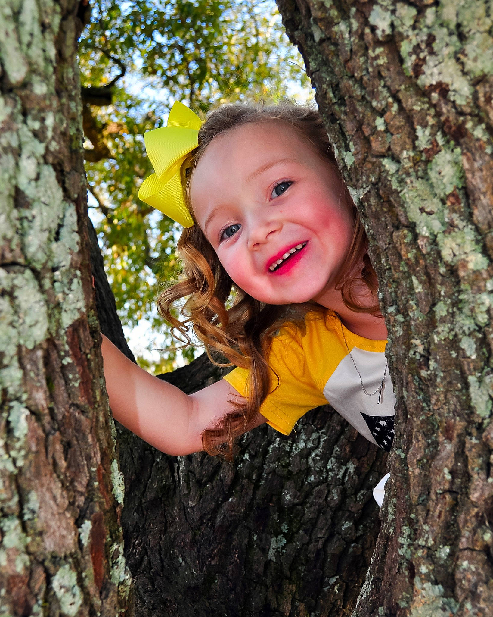 Rilynn joined the competition — help win amazing prizes! adaptation, branch, deciduous, eye, face, flash_photography, forest, gesture, hair, happy, head, joy, people_in_nature, person, plant, smile, tree, trunk, twig, wood