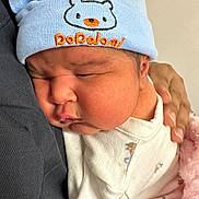 Aarin joined the competition — help win amazing prizes! newborn, baby, sleeping, hat, blue_hat, bear_face, embroidery, white_outfit, pink_blanket, hand, cozy, snuggled, soft_fabric, closeup, infant, cute, peaceful, resting, portrait, indoors