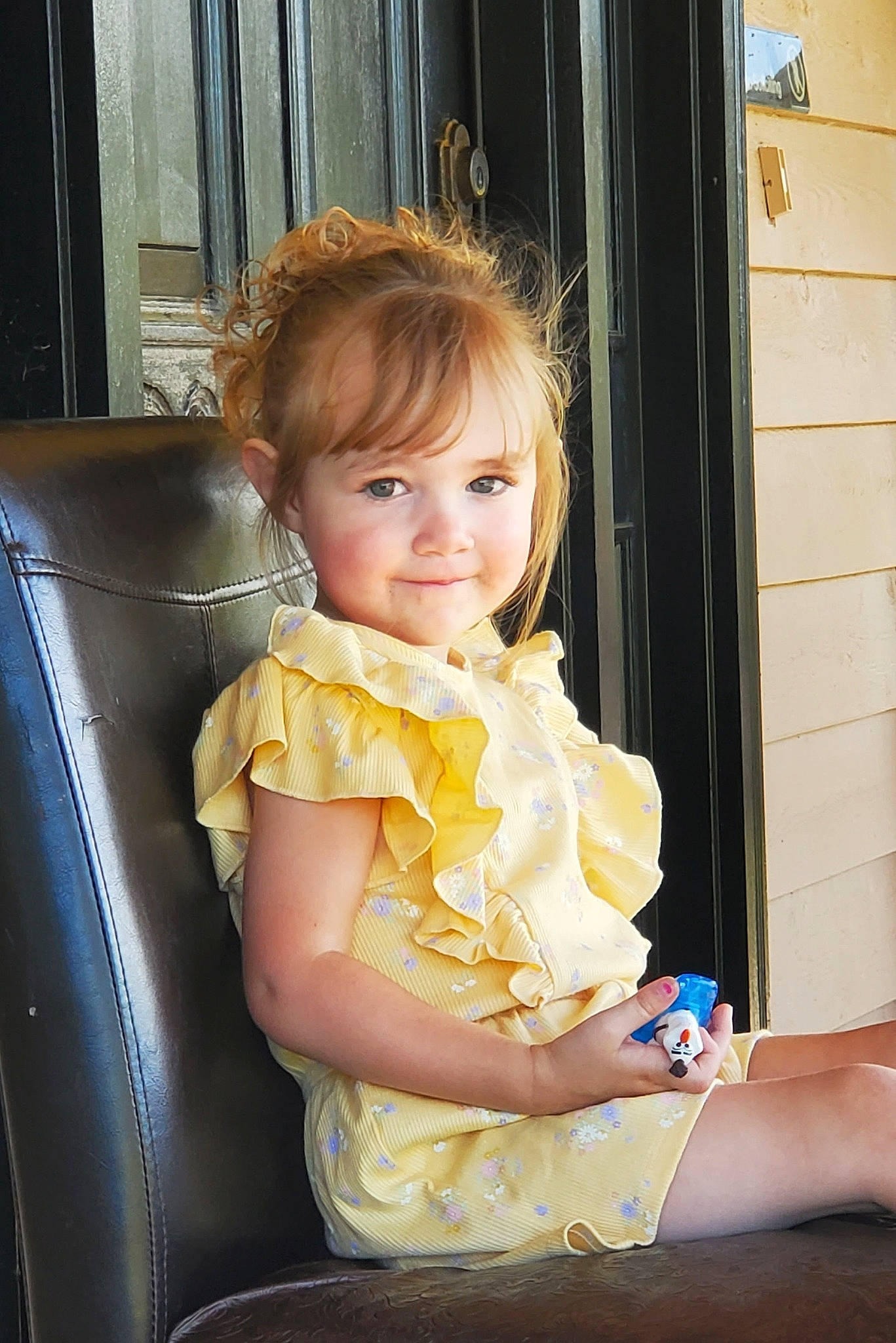 Kylah joined the competition — help win amazing prizes! baby_toddler_clothing, beauty, blond, brown_hair, chair, child, door, eye, facial_expression, flash_photography, fun, happy, human_leg, iris, joy, leisure, person, sitting, smile, standing