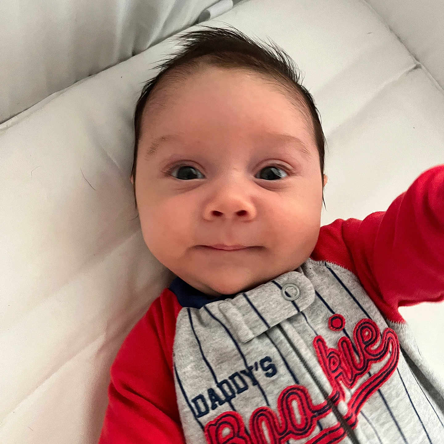 Billy joined the competition — help win amazing prizes! baby, bed, bodypart, clothing, couch, crib, cushion, face, finger, furniture, hand, head, homedecor, infantbed, knitwear, person, photography, portrait, sweater, t_shirt