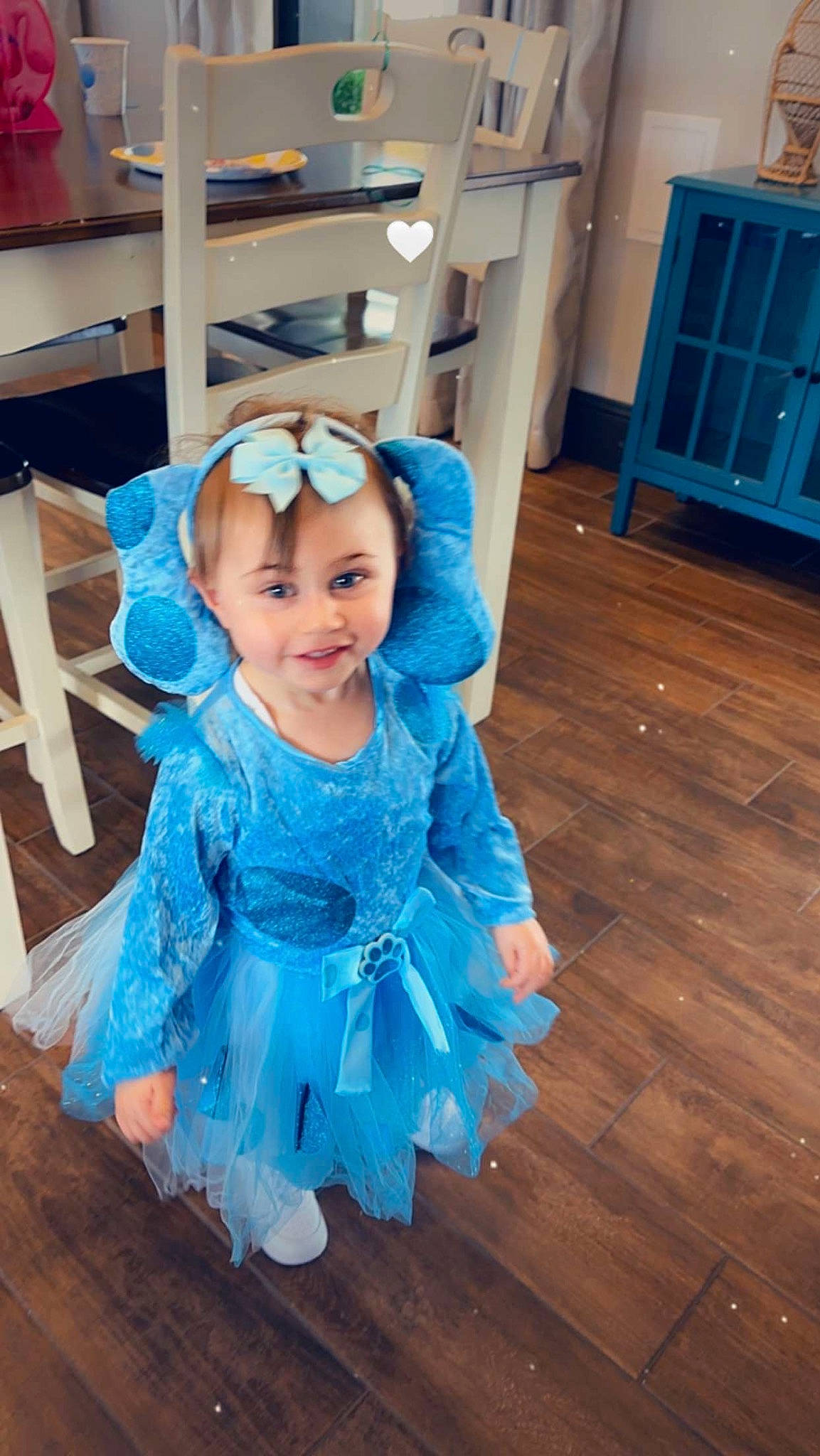 Layah is registered to the contest to win money with this photo: azure, baby_toddler_clothing, child, costume, electric_blue, event, fashion_accessory, fashion_design, flooring, fun, hair_accessory, happy, hardwood, headband, headpiece, joy, mythical_creature, person, smile, toddler