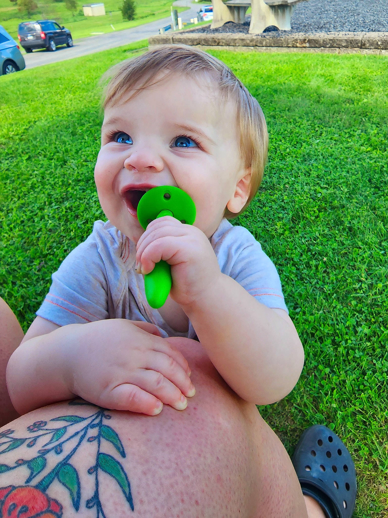 Ryland is registered to the contest to win money with this photo: baby, baby_toddler_clothing, child, facial_expression, finger, fun, garden, gesture, grass, grass_family, happy, lawn, leisure, nose, people_in_nature, person, plant, skin, thumb, toddler