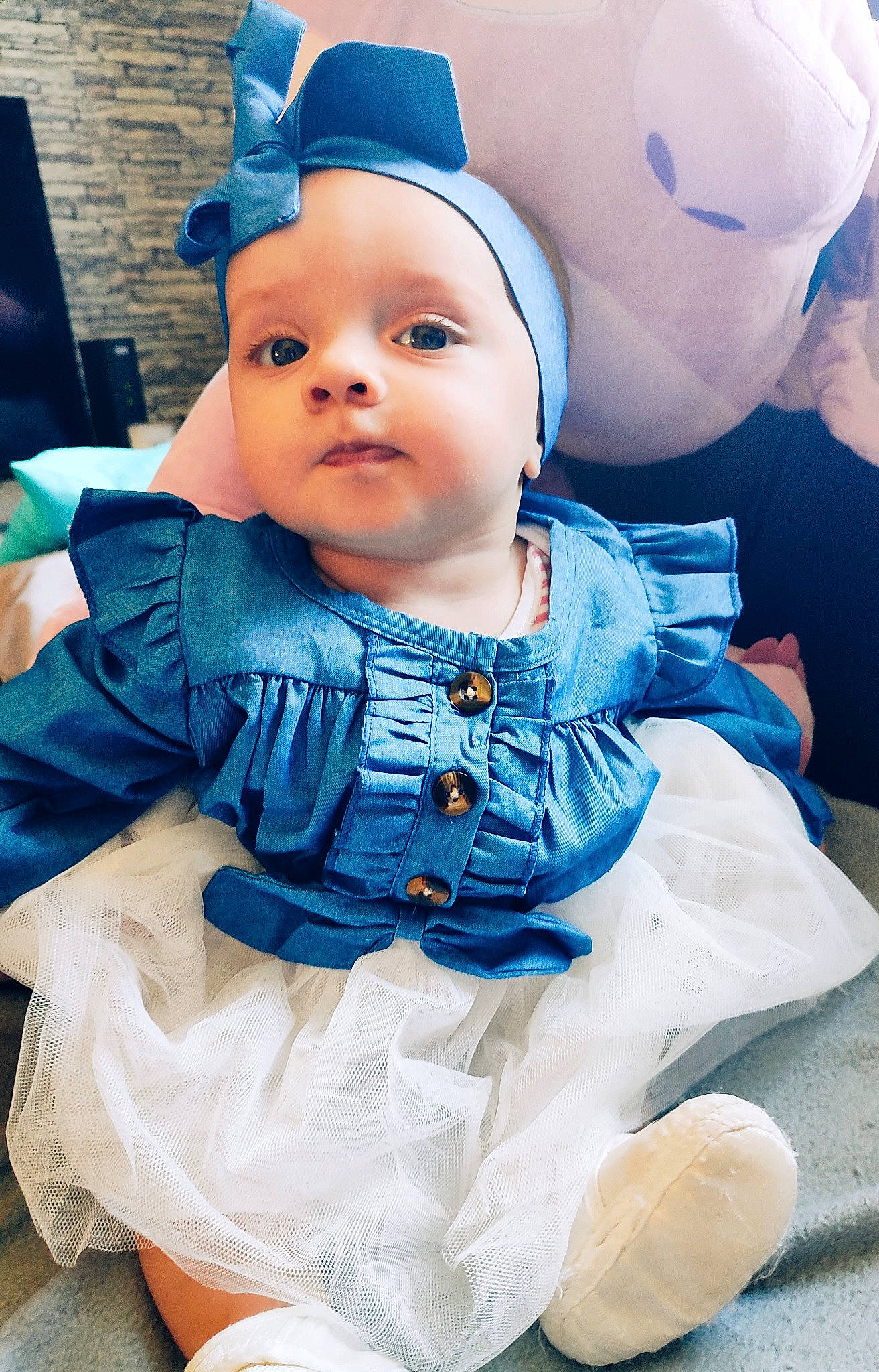 Hannah a rejoint le concours — aidez-le/la à gagner de superbes lots ! aqua, azure, baby, baby_toddler_clothing, cap, cheek, costume_hat, dress, eye, face, happy, headgear, iris, person, pink, purple, skin, sleeve, textile, toddler