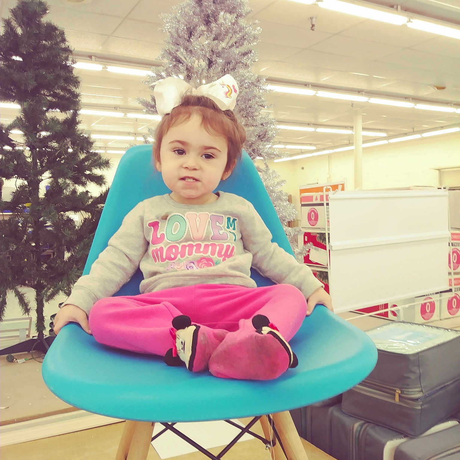 Addilynn joined the competition — help win amazing prizes! chair, child, fun, furniture, leisure, person, pink, play, sitting, smile, toddler