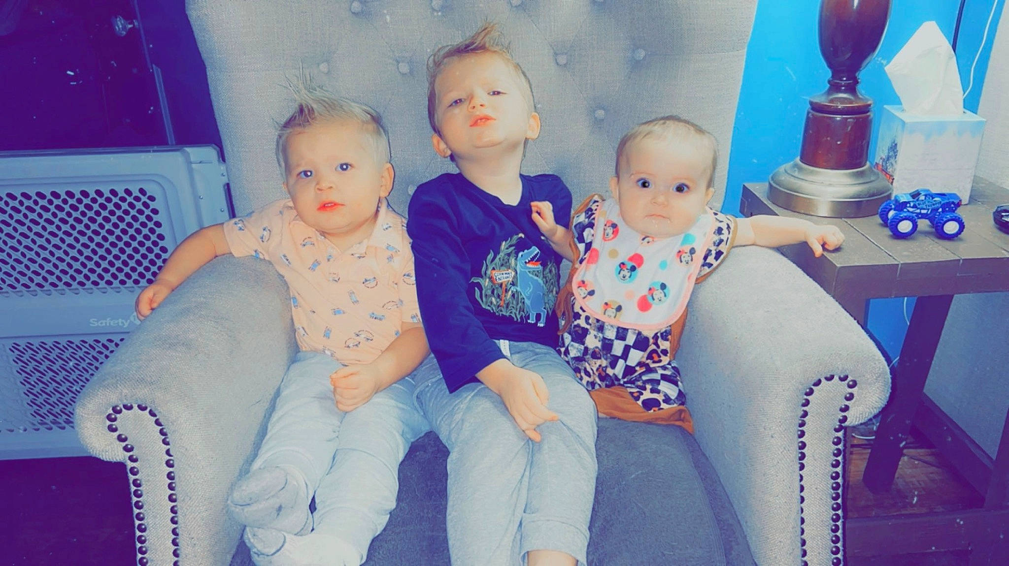 Kayden joined the competition — help win amazing prizes! blue, child, comfort, electric_blue, event, facial_expression, fun, hairstyle, happy, lap, leisure, person, room, sitting, skin, standing, t_shirt, textile, thigh, toddler