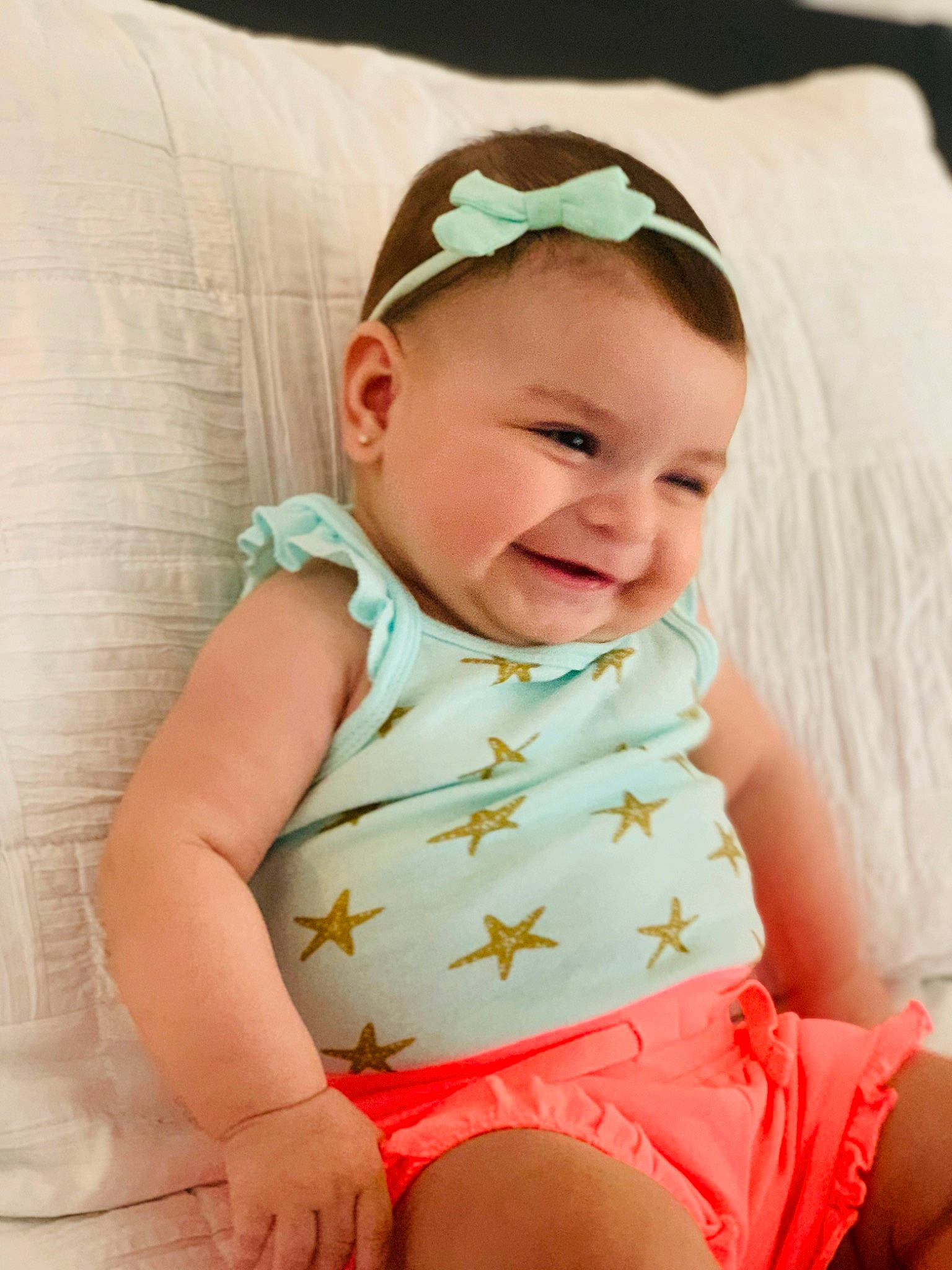 Sophia joined the competition — help win amazing prizes! baby, baby_toddler_clothing, cheek, child, chin, comfort, eye, face, happy, head, iris, joy, lip, pattern, person, pink, skin, sleeve, smile, stomach