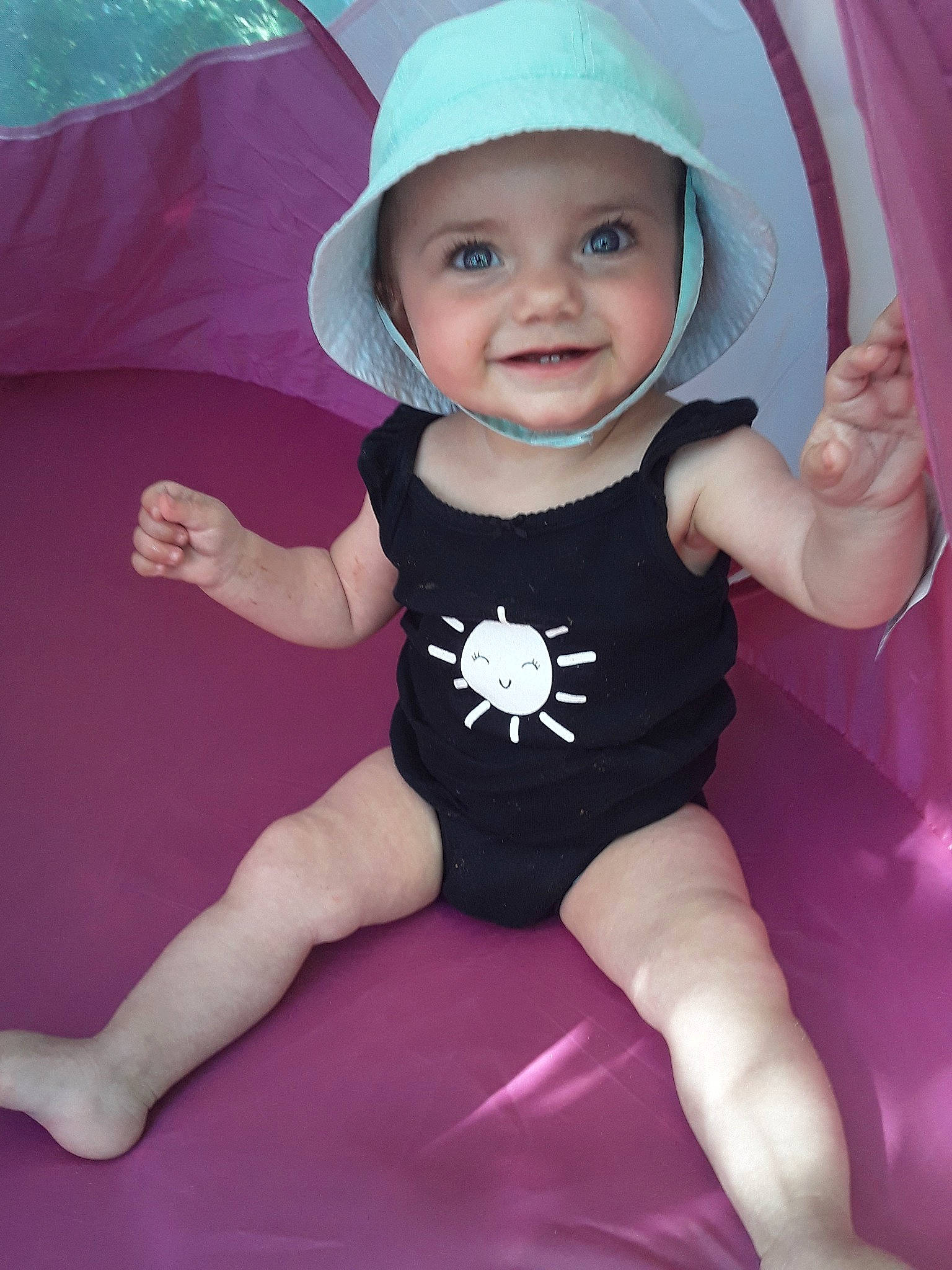 Maizey joined the competition — help win amazing prizes! baby, baby_toddler_clothing, child, clothing, costume, fun, hat, headgear, headwear, joy, person, pink, purple, skin, smile, sportswear, toddler