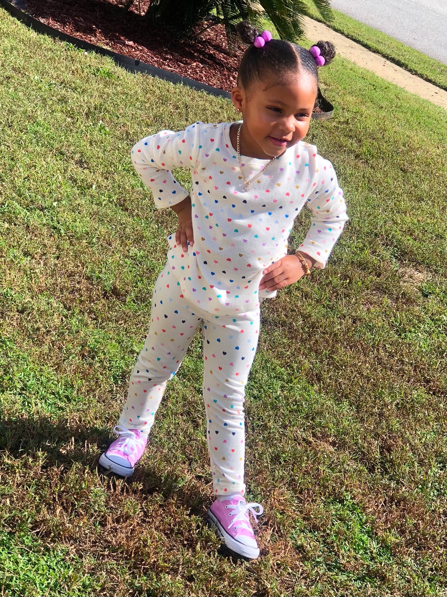 Ayvah Ruth joined the competition — help win amazing prizes! active_pants, baby_toddler_clothing, child, grass, lawn, mouth, nightwear, pajamas, people_in_nature, person, pink, shoe, spring, sweatpant, toddler, walking_shoe