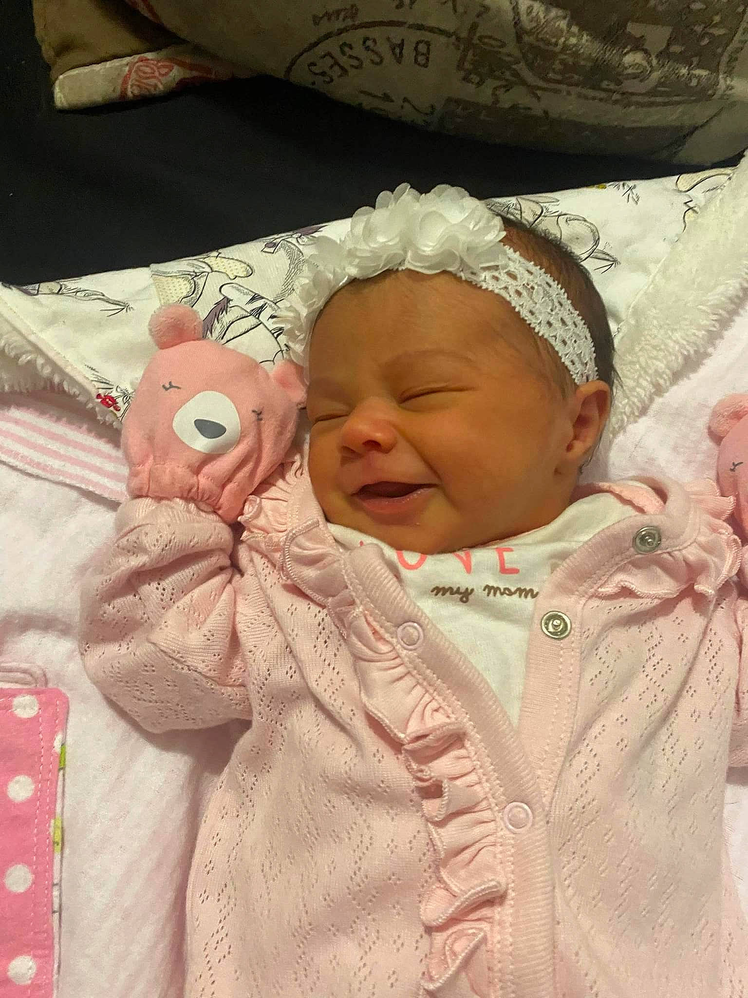 Jane joined the competition — help win amazing prizes! baby, baby_products, baby_sleeping, baby_toddler_clothing, cheek, child, comfort, face, facial_expression, happy, headgear, human, linens, people, person, pink, skin, sleeve, smile, textile