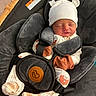 Davier joined the competition — help win amazing prizes! newborn, baby, infant, sleeping, car_seat, harness, hat, bear_ears, white_clothing, mittens, blanket, portrait, indoors,  안전, cozy, peaceful, face, closed_eyes, seated, photography