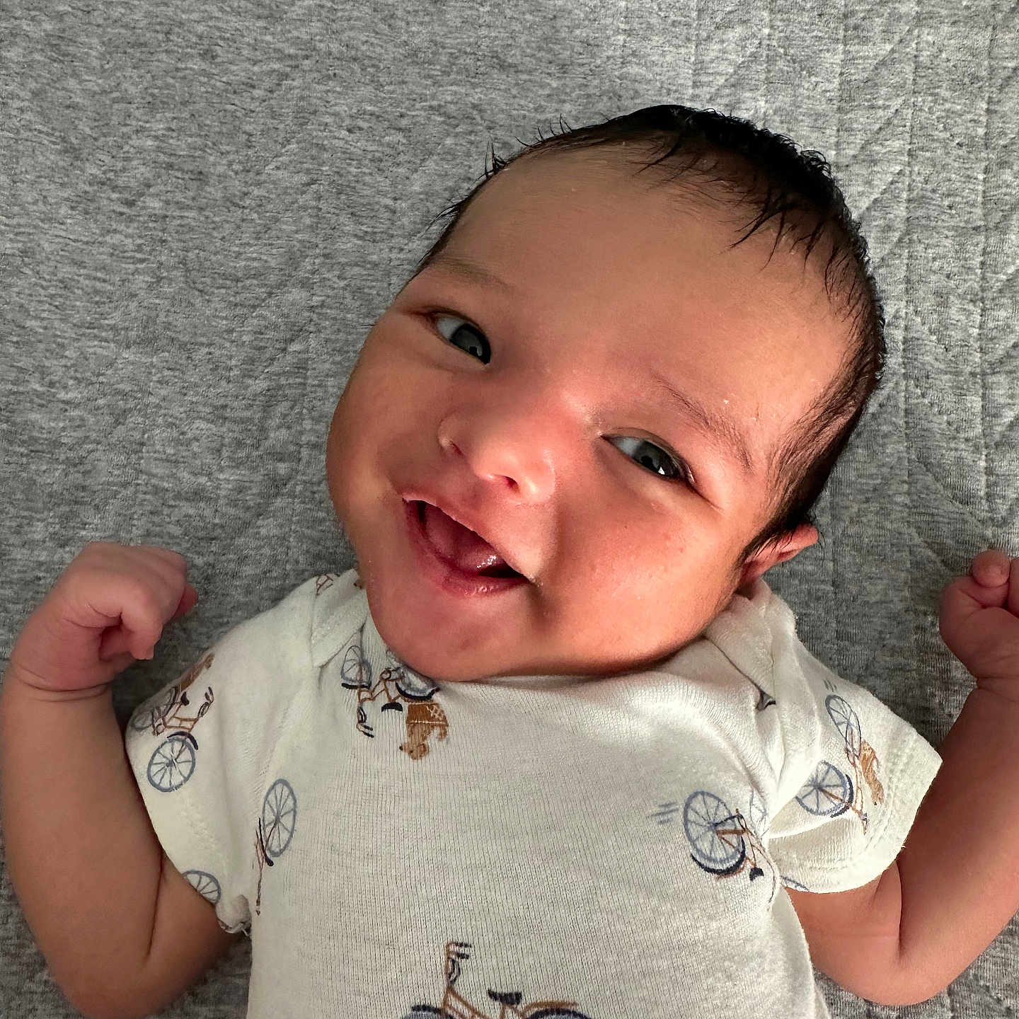 Roman joined the competition — help win amazing prizes! baby, babylaughing, bicycle, bodypart, clothing, face, happy, head, laughing, machine, mouth, newborn, person, photography, portrait, smile, t_shirt, transportation, vehicle, wheel