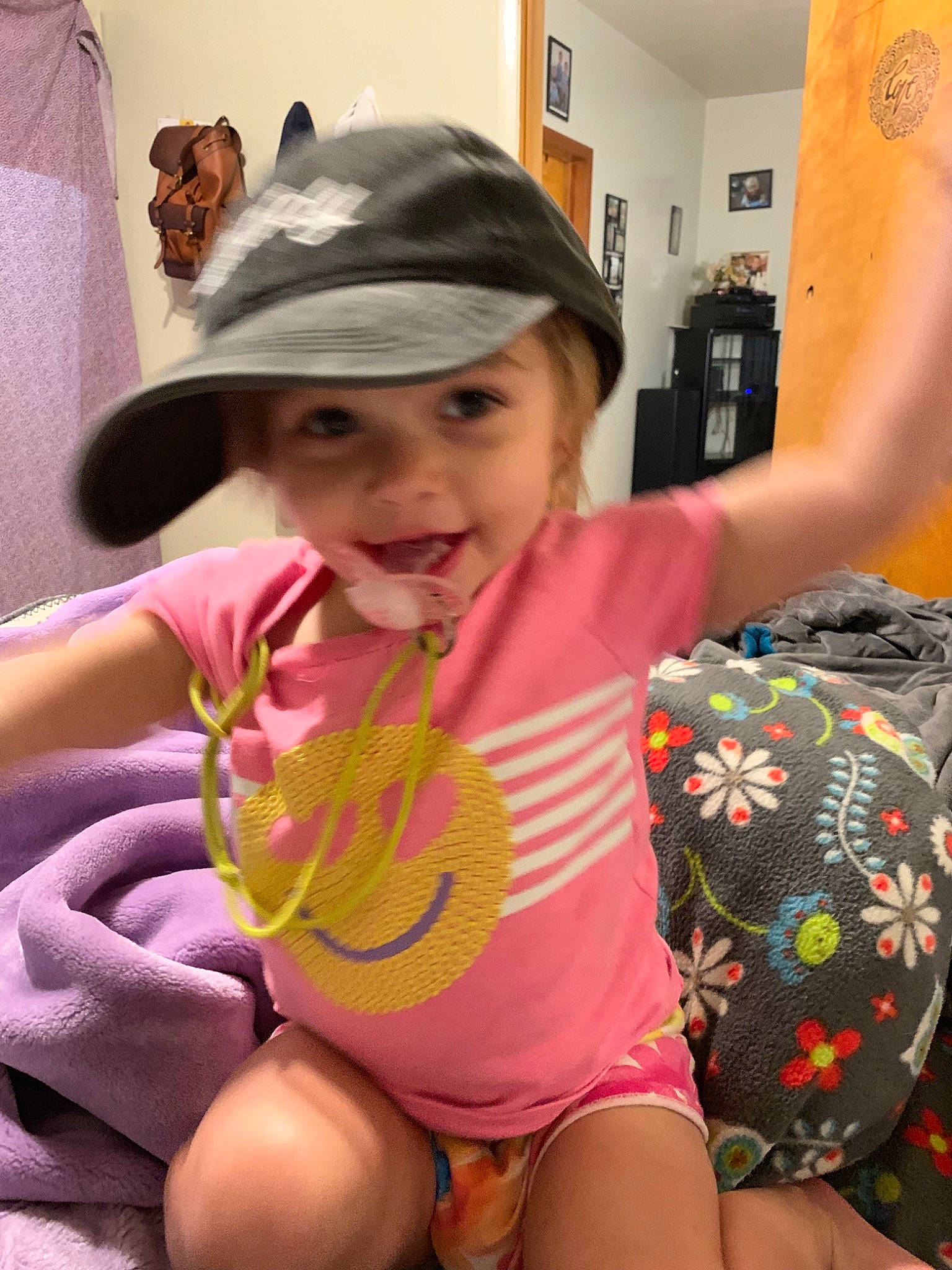 Mia Smith is registered to the contest to win money with this photo: arm, child, fashion_accessory, hat, headgear, headwear, joy, leg, person, sun_hat, thigh, toddler