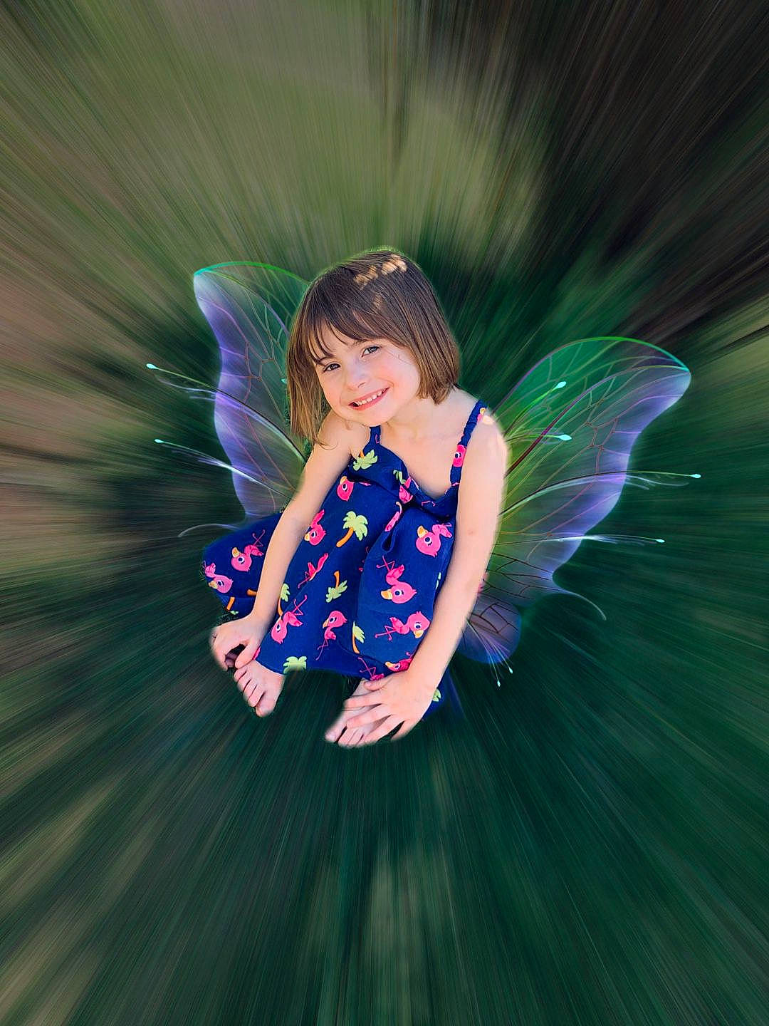 Ayiana Smith is registered to the contest to win money with this photo: blue, child, child_model, costume, fawn, fictional_character, flash_photography, green, joy, mythical_creature, person, photography, purple, smile, wing