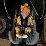 Annaleise joined the competition — help win amazing prizes! baby, car_seat, headband, yellow, infant, clothing, socks, indoors, carrying_device, child, straps, sitting, floor, rug, pacifier, cute, portrait, baby_clothes, seat_belt, looking