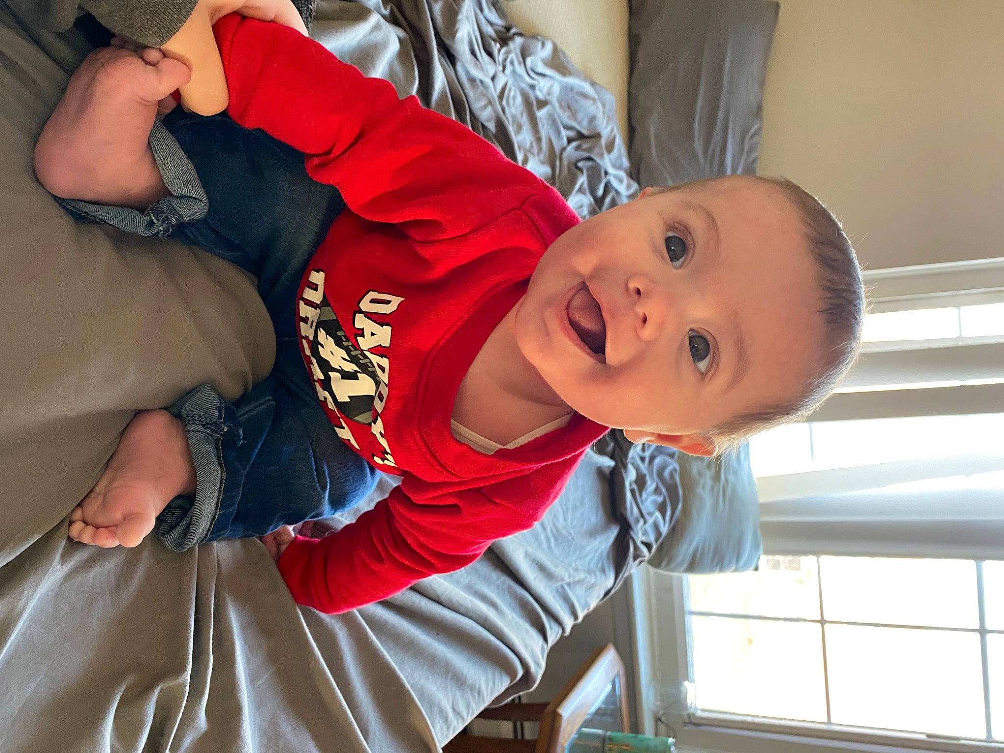 Jack joined the competition — help win amazing prizes! arm, baby, baby_toddler_clothing, child, comfort, elbow, event, fun, happy, human_leg, joint, knee, leisure, person, sitting, sleeve, smile, t_shirt, thigh, toddler