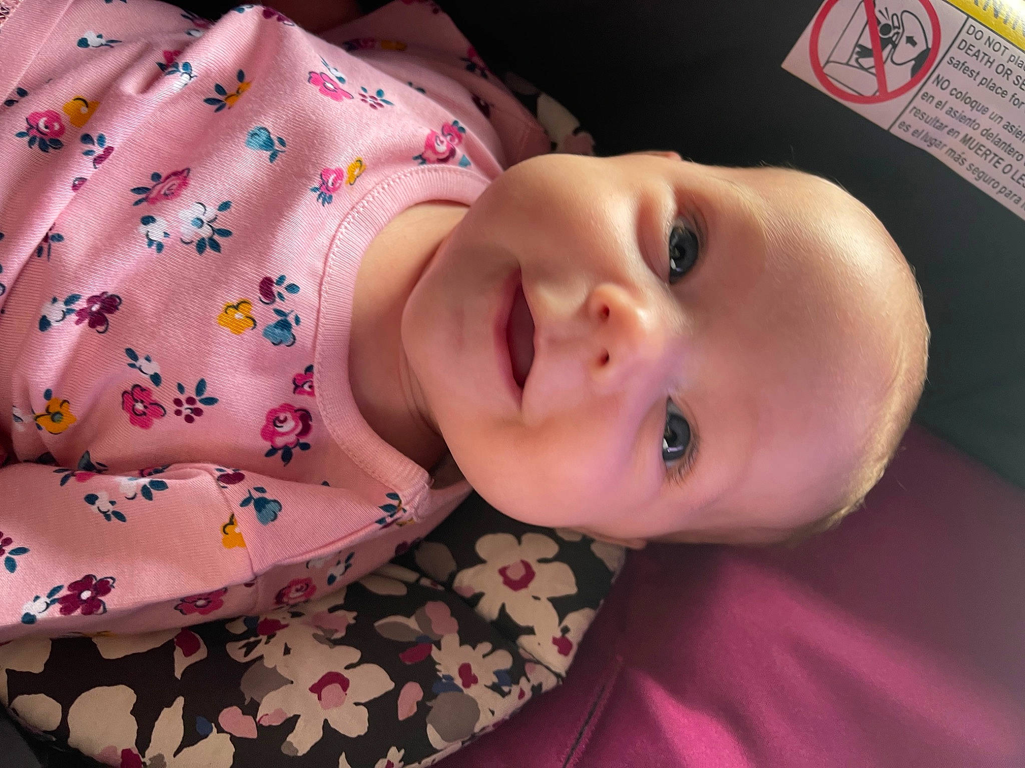 Layla is registered to the contest to win money with this photo: baby, baby_toddler_clothing, cheek, chin, eye, eyebrow, eyelash, face, facial_expression, head, iris, lip, mammal, neck, nose, person, pink, skin, sleeve, smile