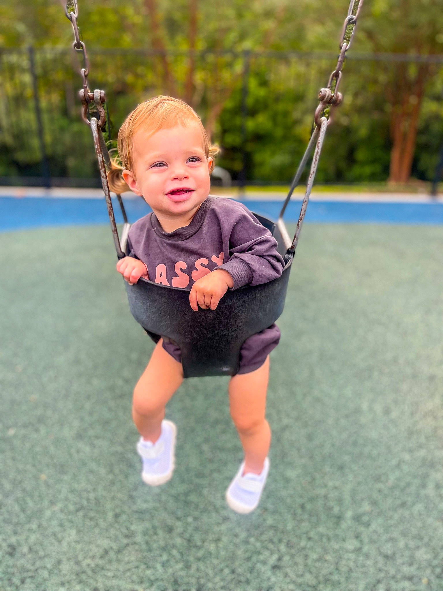 Vera joined the competition — help win amazing prizes! arm, baby, child, electric_blue, fun, grass, hand, happy, head, joy, leisure, person, plant, playground, recreation, shoulder, sleeve, swing, t_shirt, toddler