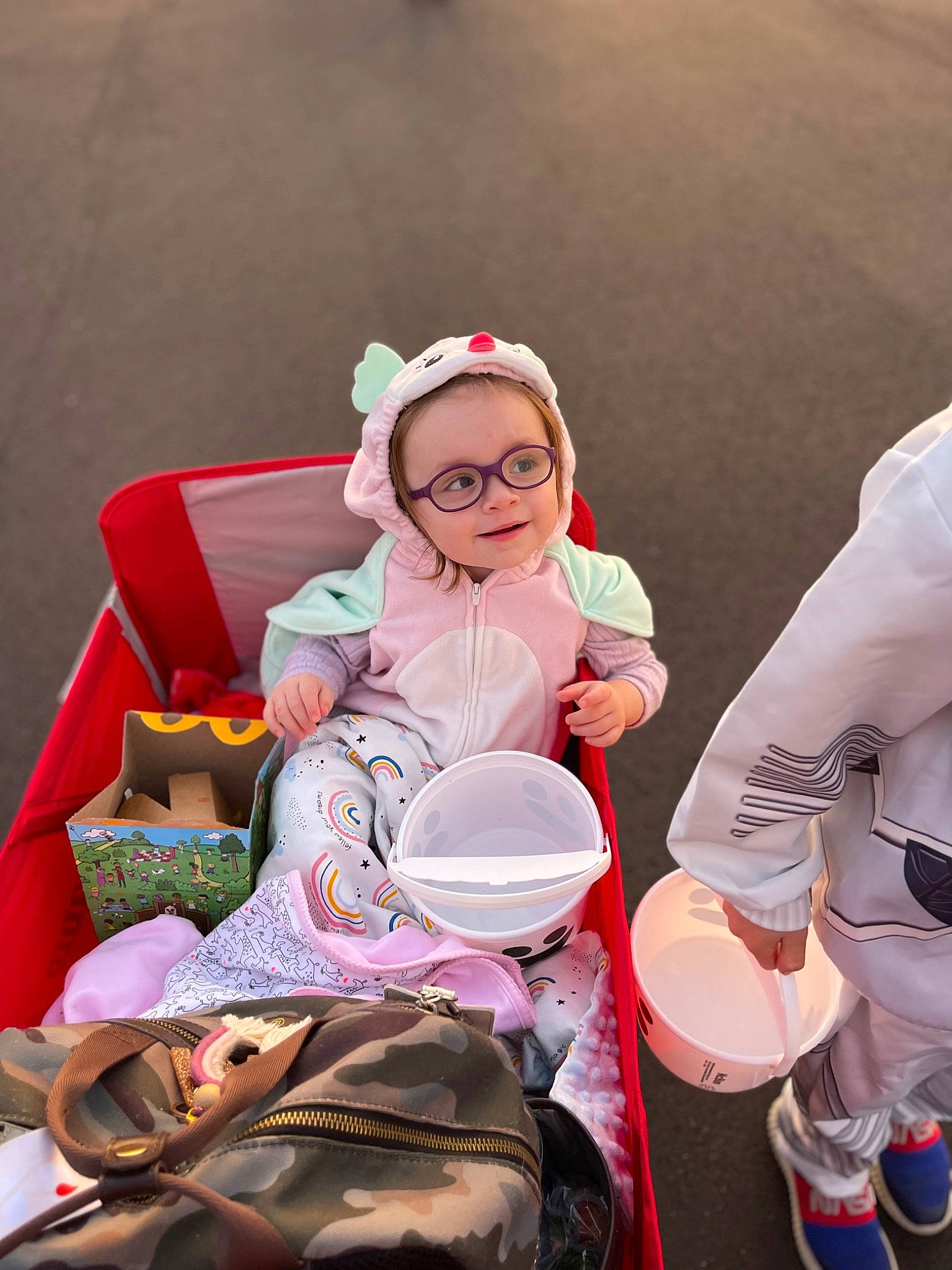 Madison is registered to the contest to win money with this photo: child, costume, event, eyewear, fun, happy, joy, lap, person, play, recreation, room, sitting, toddler, toy, tradition, vision_care