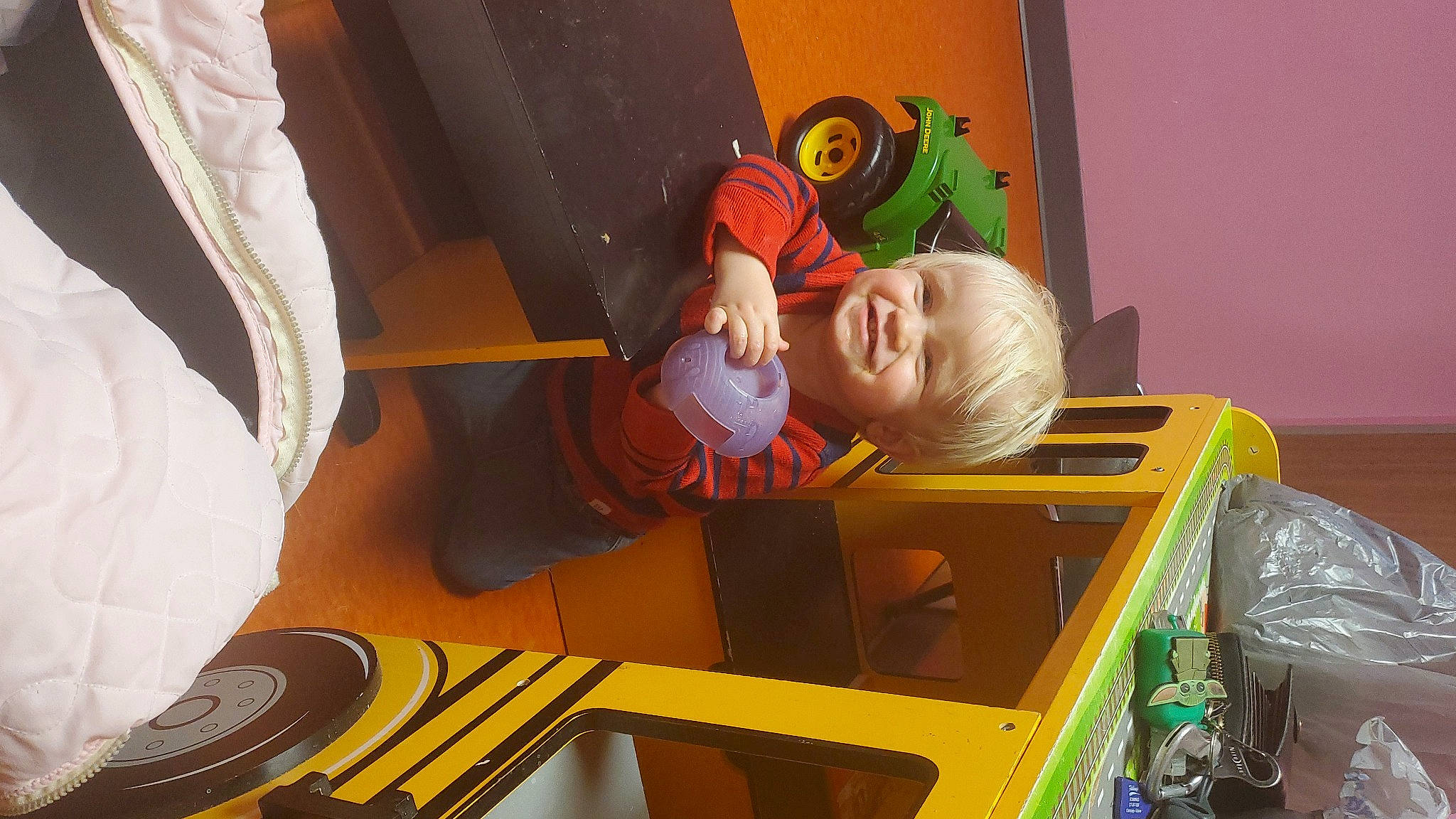 Asher joined the competition — help win amazing prizes! animation, automotive_tire, automotive_wheel_system, baby, baby_products, baby_toys, child, event, flooring, fun, hat, joy, orange, person, play, room, tire, toddler, toy, vehicle_door