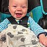 Bentley joined the competition — help win amazing prizes! baby, child, smile, blanket, car_seat, blue, striped_clothing, happy, infant, face, person, indoor, safety_harness, cute, cozy, plush, pattern, toddler, seat, young