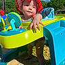 Amaria is registered to the contest to win money with this photo: baby, child, sunhat, red_hat, outdoor, playground, walker, toy, grass, sunlight, blue_sky, greenery, summer, infant, barefoot, colorful, nature, young_child, happy, fun