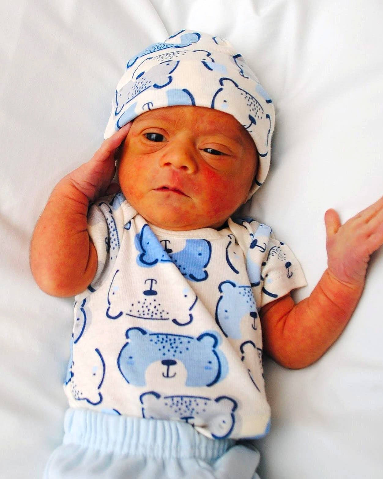 Ezra joined the competition — help win amazing prizes! baby, baby_toddler_clothing, blue, cap, child, hair_accessory, head, headgear, headwear, person, product, sleeve, textile, toddler, white