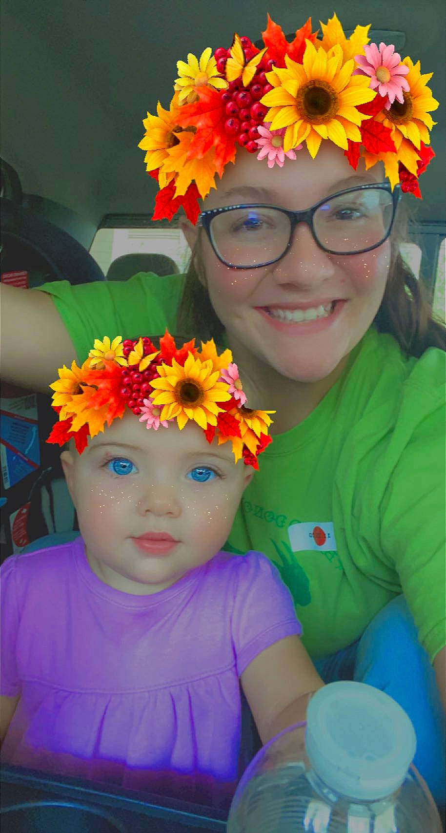 Blakeleigh joined the competition — help win amazing prizes! child, fashion_accessory, flower, fun, hair_accessory, headband, headgear, headwear, joy, lei, orange, person, plant, smile, toddler, yellow