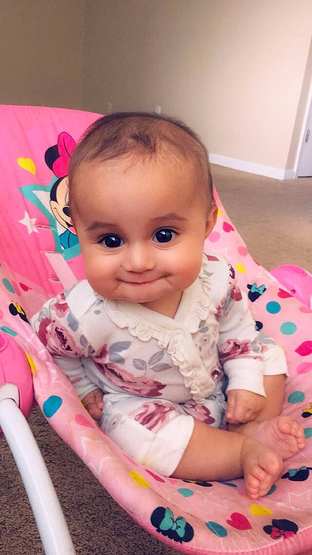 Julyza joined the competition — help win amazing prizes! baby, cheek, child, eye, face, iris, joy, lip, person, pink, sitting, skin, smile, toddler