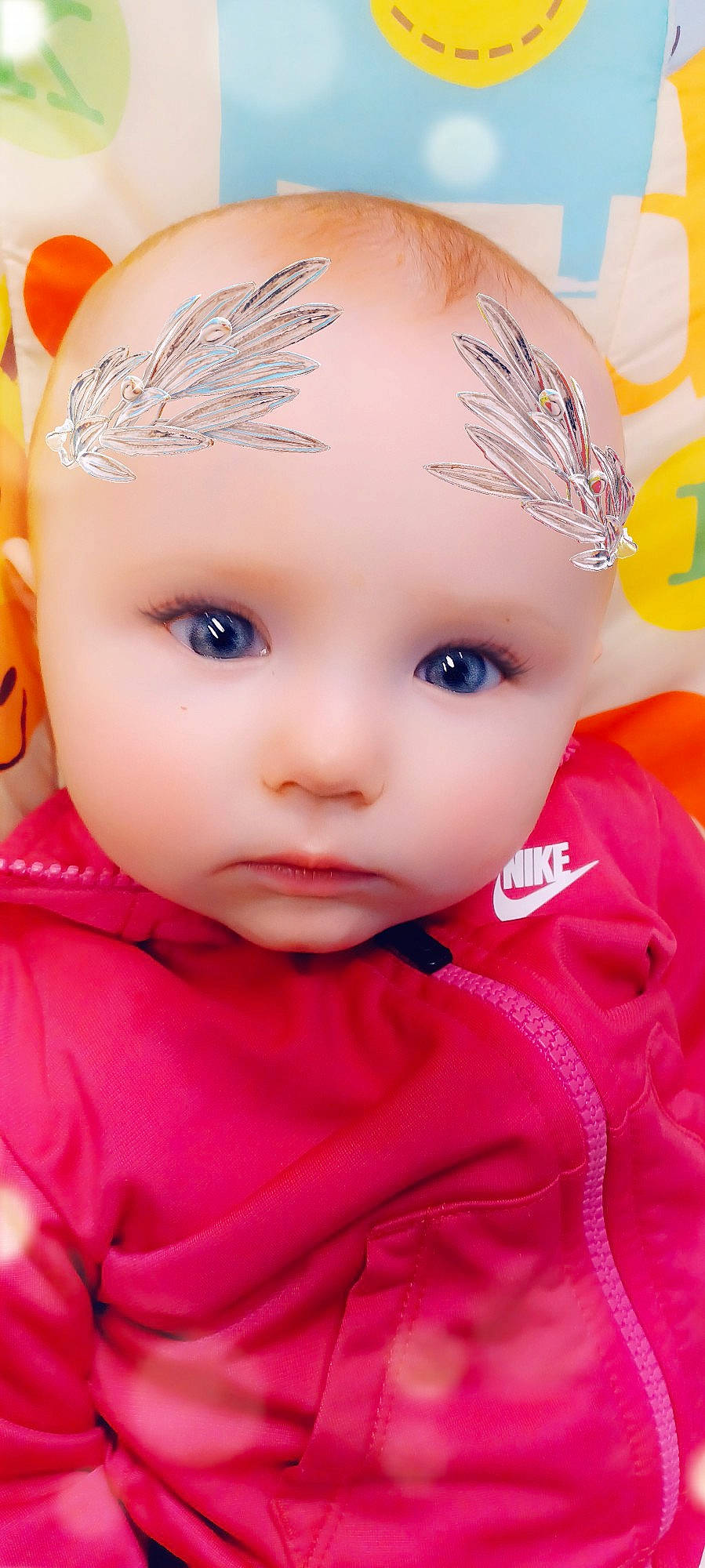 Everleigh joined the competition — help win amazing prizes! baby, baby_toddler_clothing, cheek, chin, dress, ear, eye, eyebrow, eyelash, happy, headband, headpiece, headwear, iris, lip, magenta, nose, person, pink, skin