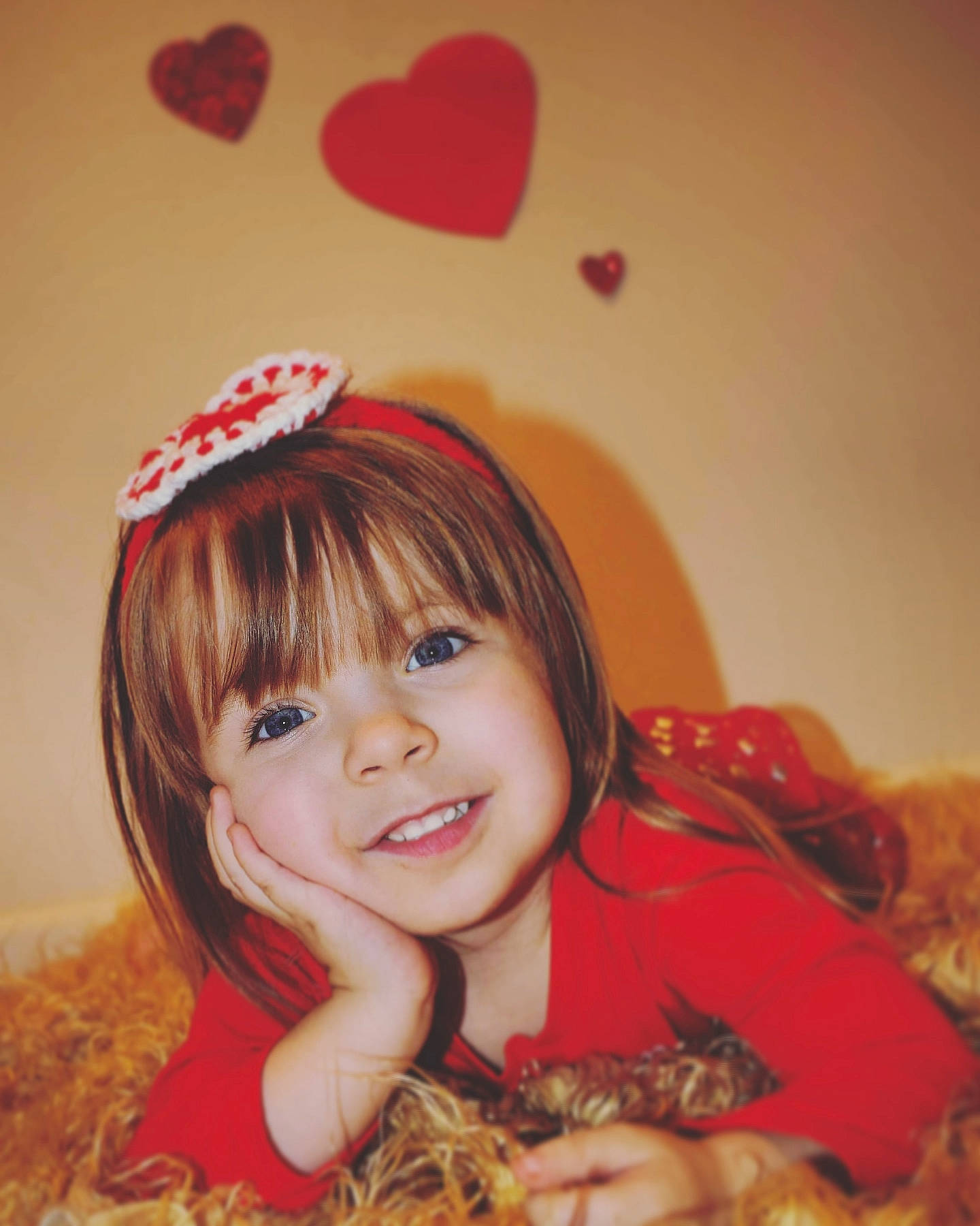 Victoria is registered to the contest to win money with this photo: bangs, brown_hair, child, ear, face, fashion_accessory, fun, hair, hair_coloring, hairstyle, happy, head, headgear, joy, lip, long_hair, mouth, person, pink, red