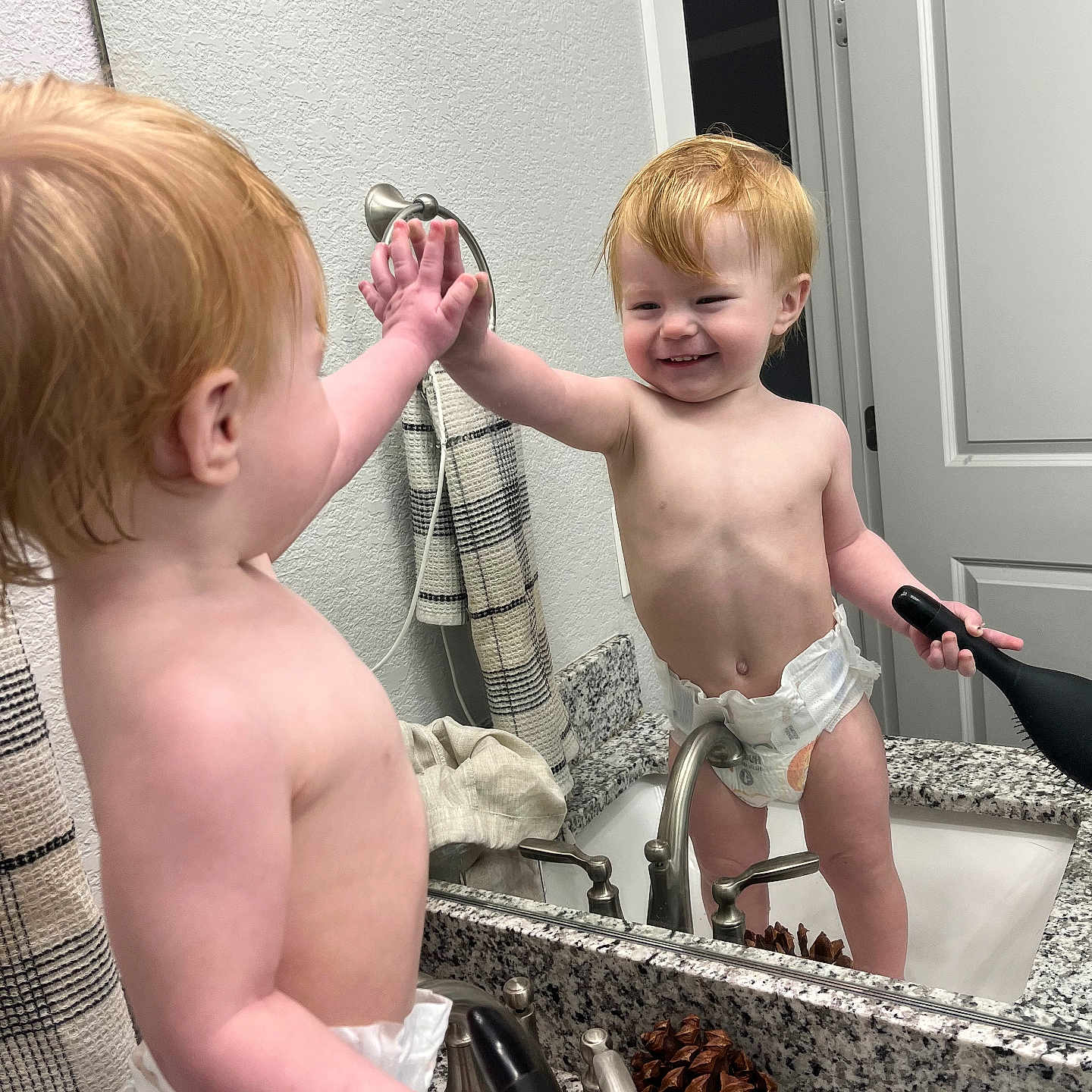 Rylan joined the competition — help win amazing prizes! baby, back, basin, bathing, bathtub, bodypart, brush, device, diaper, face, finger, hand, head, indoors, person, photography, plant, portrait, tool, tub