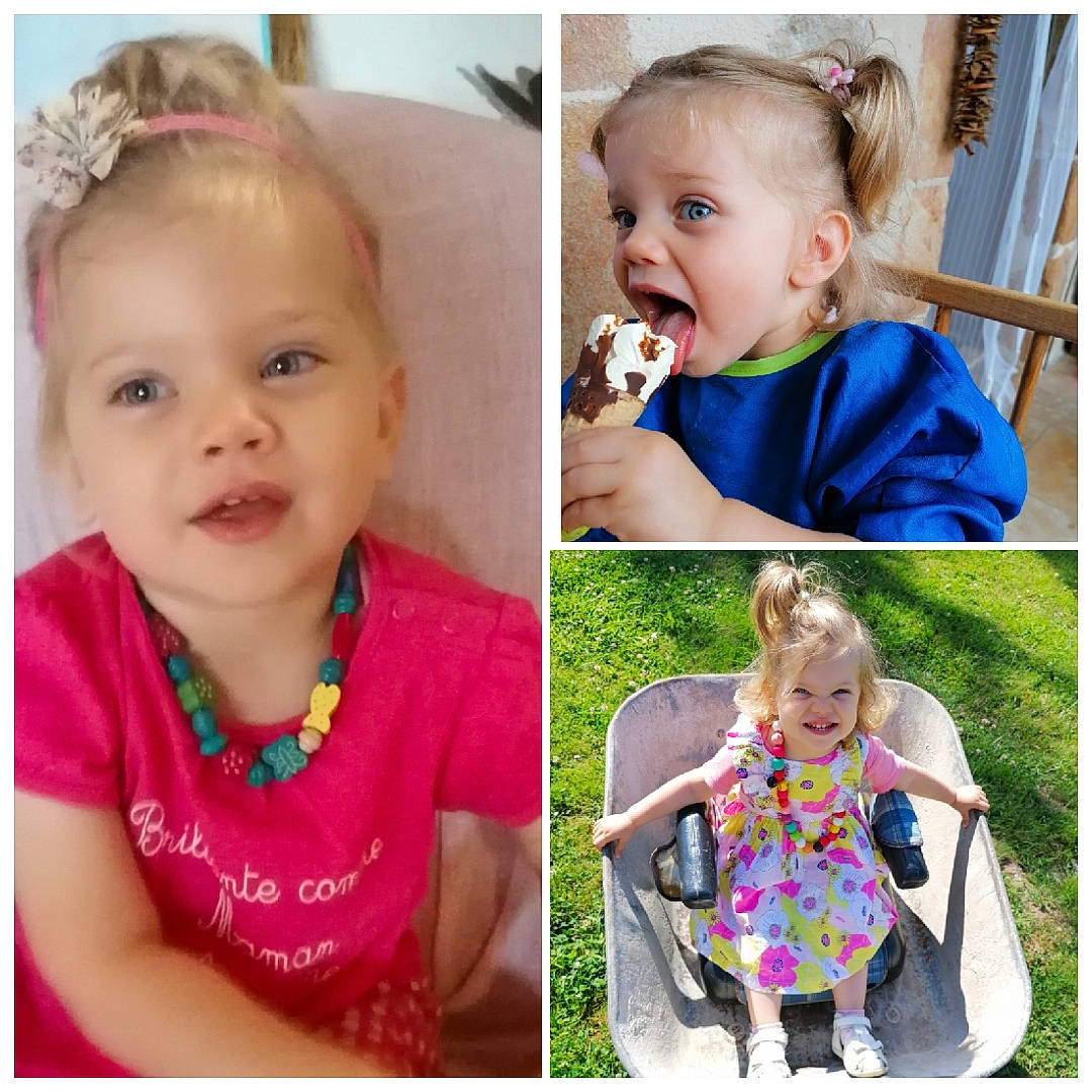 Schannon a rejoint le concours — aidez-le/la à gagner de superbes lots ! arm, baby_toddler_clothing, clothing, ear, eye, face, facial_expression, gesture, happy, head, joy, neck, person, photograph, pink, purple, shirt, sleeve, smile, t_shirt