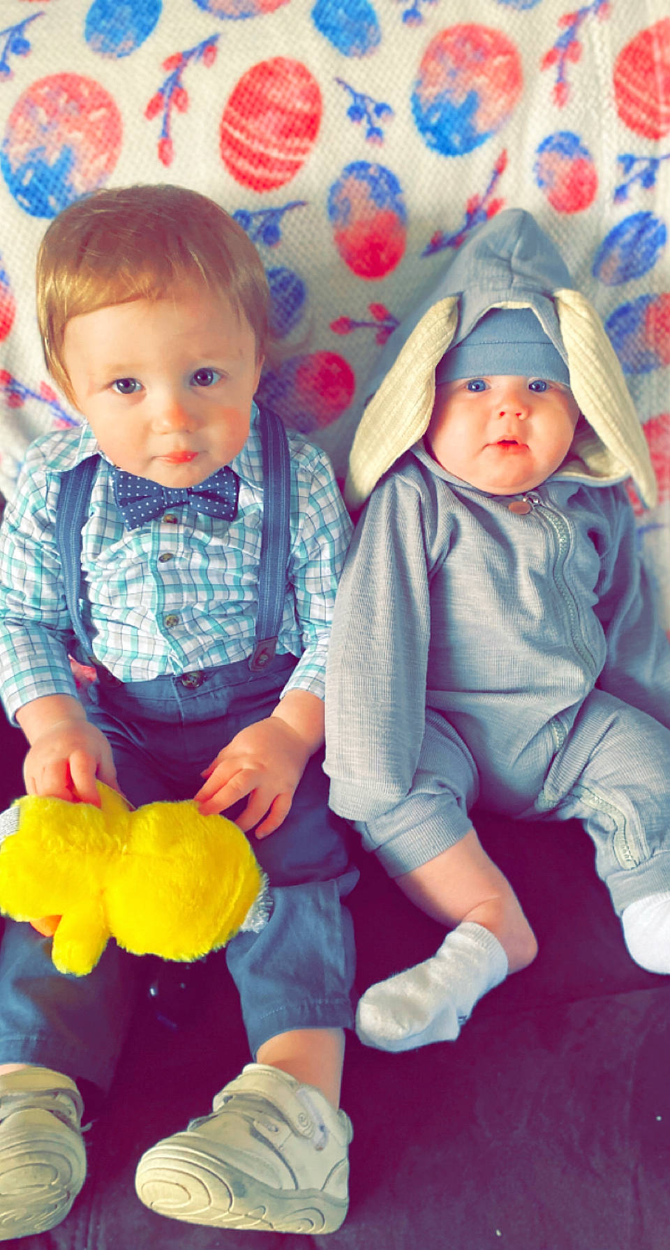 Finnegan joined the competition — help win amazing prizes! baby, baby_toddler_clothing, blue, cheek, comfort, face, facial_expression, fun, headwear, human, human_body, lap, leg, organ, person, product, purple, red, skin, standing