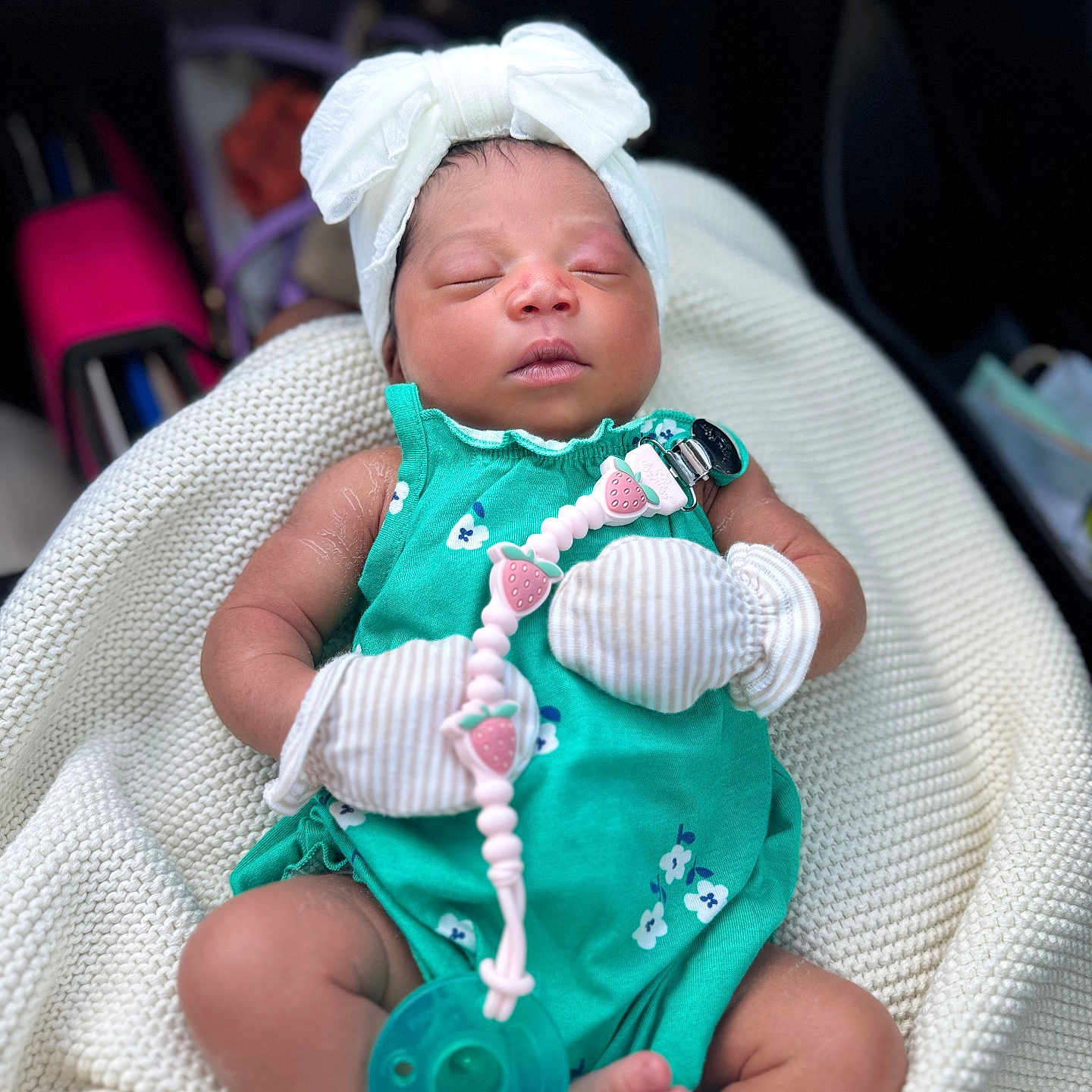 Araiah joined the competition — help win amazing prizes! architecture, baby, bed, blanket, bonnet, building, clothing, cushion, face, furniture, glove, hat, head, homedecor, hospital, newborn, person, photography, portrait, sleeping