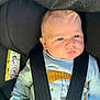 Tiago participe au concours pour gagner de l'argent avec cette photo : baby, child, car_seat, seatbelt, blue_clothing, lion_design, serious_expression, infant, safety, sunlight, indoor, head, face, person, seat, straps, cute, small_hand, portrait, young