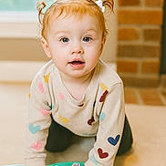 Nova joined the competition — help win amazing prizes! brick_wall, carpet, child, colorful_sweater, crawling, cute, drool, expression, eyes, face, hands, hearts, indoor, person, pigtails, playing, toddler, toy_piano, window, young_child