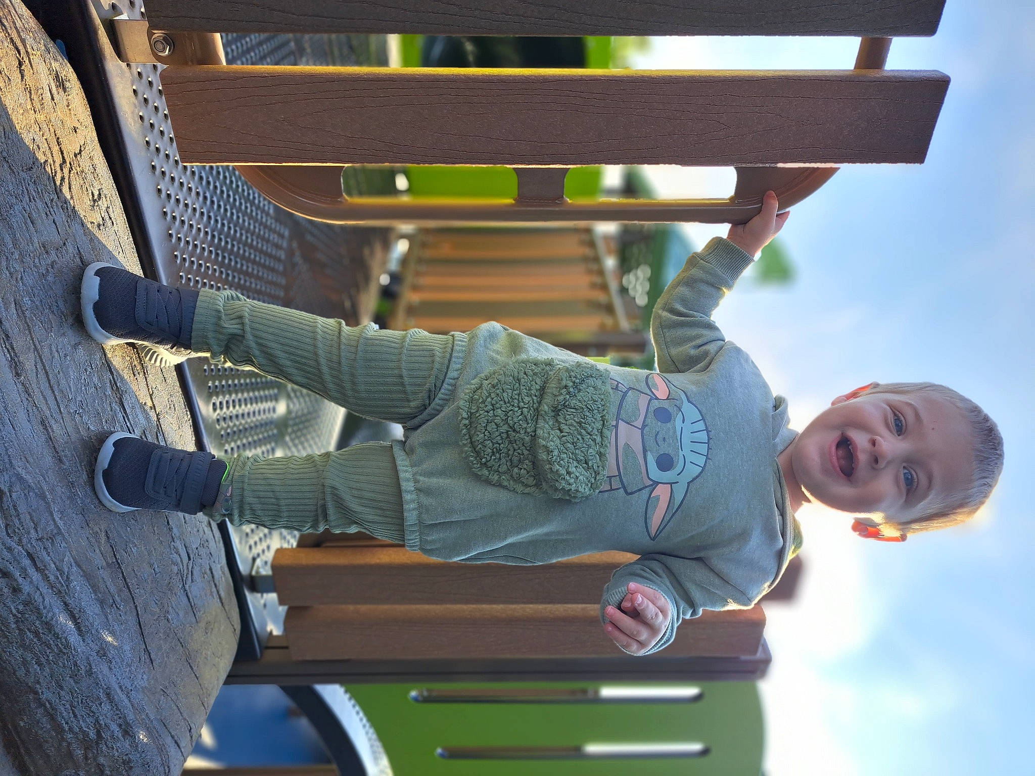 Rowan joined the competition — help win amazing prizes! child, city, cloud, comfort, denim, fun, happy, joy, leisure, outdoor_shoe, person, recreation, sitting, sky, smile, toddler, travel, walking_shoe, wood