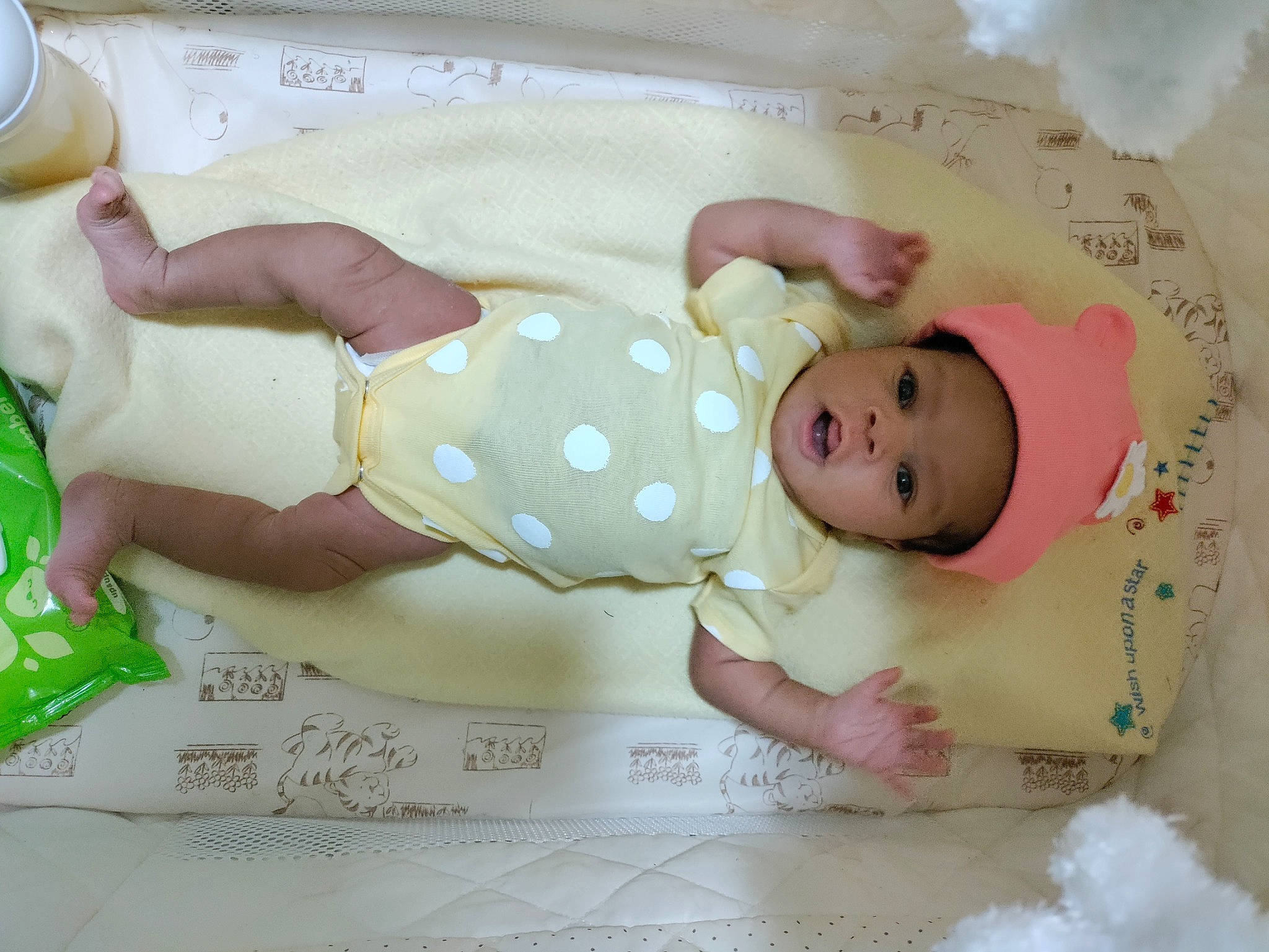 Tory is registered to the contest to win money with this photo: baby, baby_products, baby_safety, baby_sleeping, baby_toddler_clothing, baby_toys, bed, bedding, bedtime, child, comfort, head, linens, pattern, person, pink, room, skin, toddler