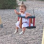 Octavia participe au concours pour gagner de l'argent avec cette photo : toddler, child, swing, playground, smiling, white_dress, sandals, happy, outdoor, play, fun, summer, sunlight, pebbles, chain, seat, waving, young_child, daytime, park