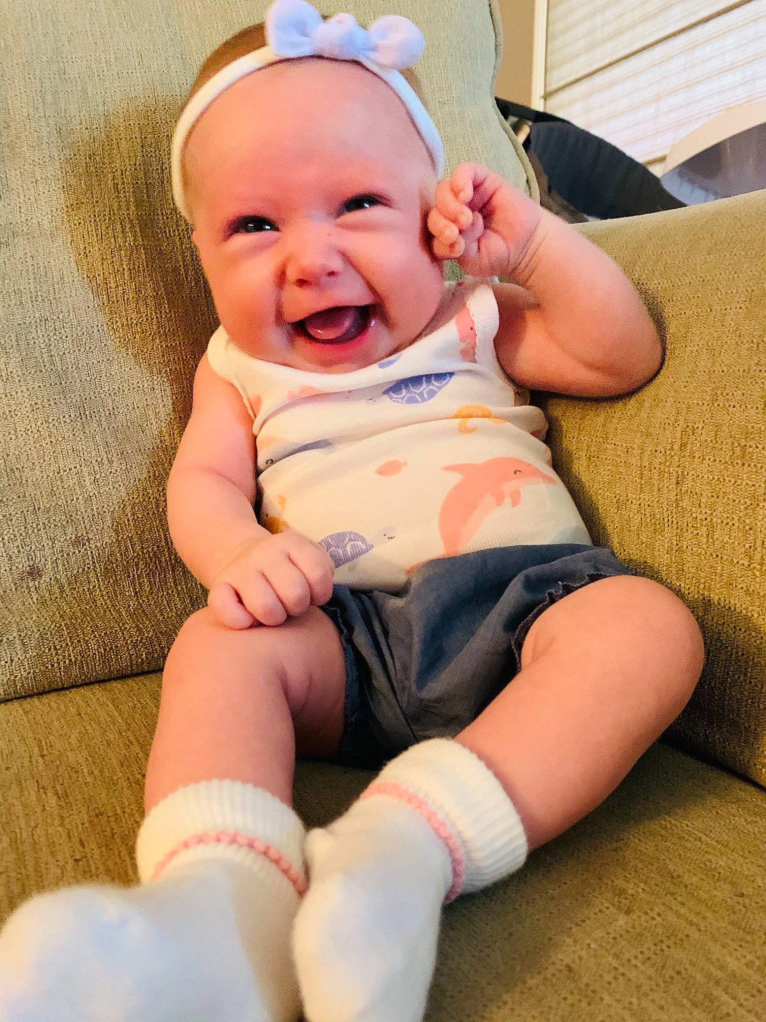 Brexleigh joined the competition — help win amazing prizes! baby, baby_toddler_clothing, cheek, comfort, eye, finger, fun, happy, head, human_leg, knee, leg, person, pink, skin, sleeve, smile, stomach, thigh, thumb